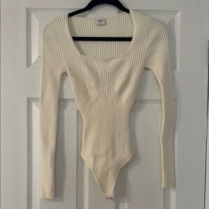 Abercrombie Cream Ribbed Long Sleeve Bodysuit